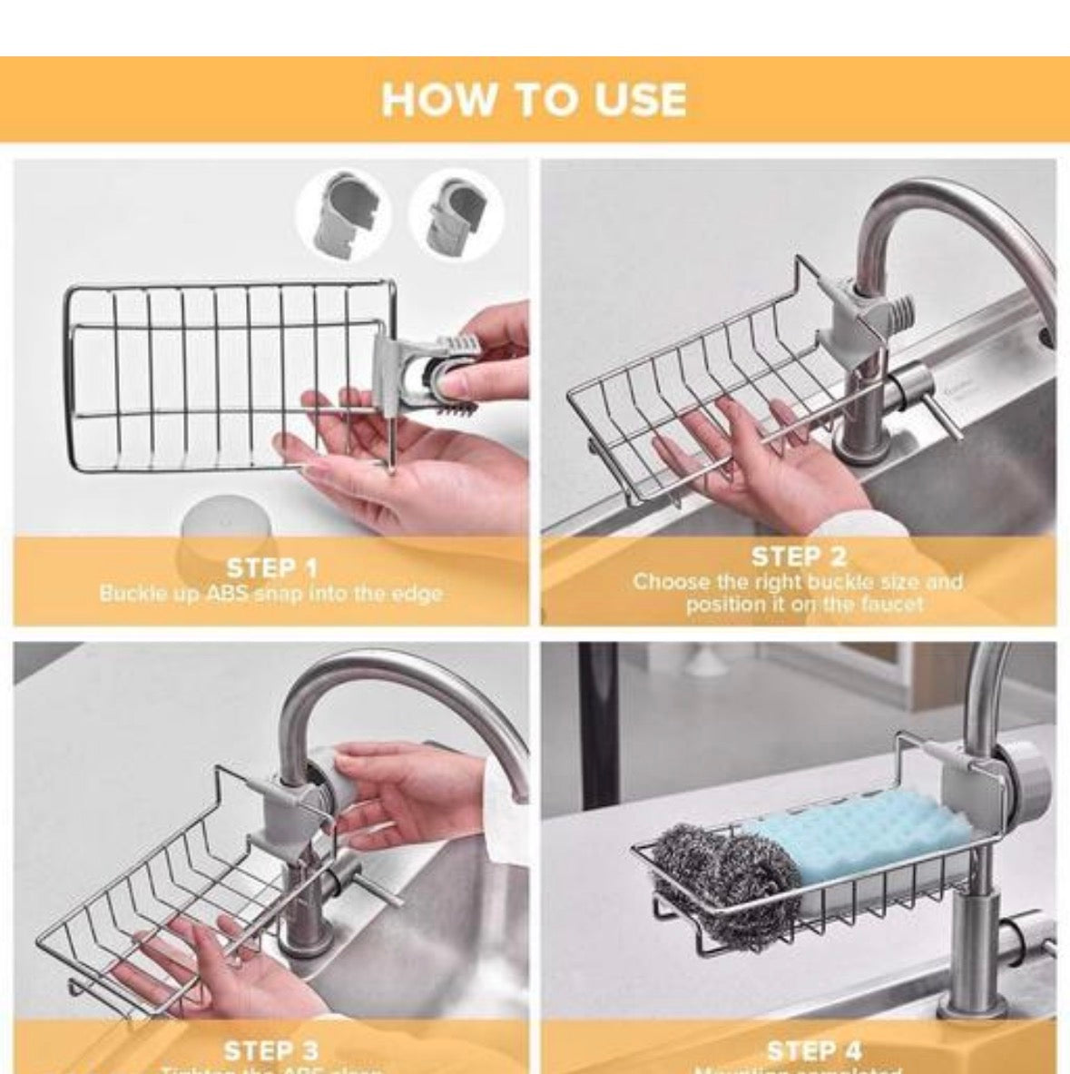 Hanging Kitchen Sink Soap Sponge Holder Drain Rack Stainless Steel Storage Shelf Caddy Organizer Over Faucet for Home