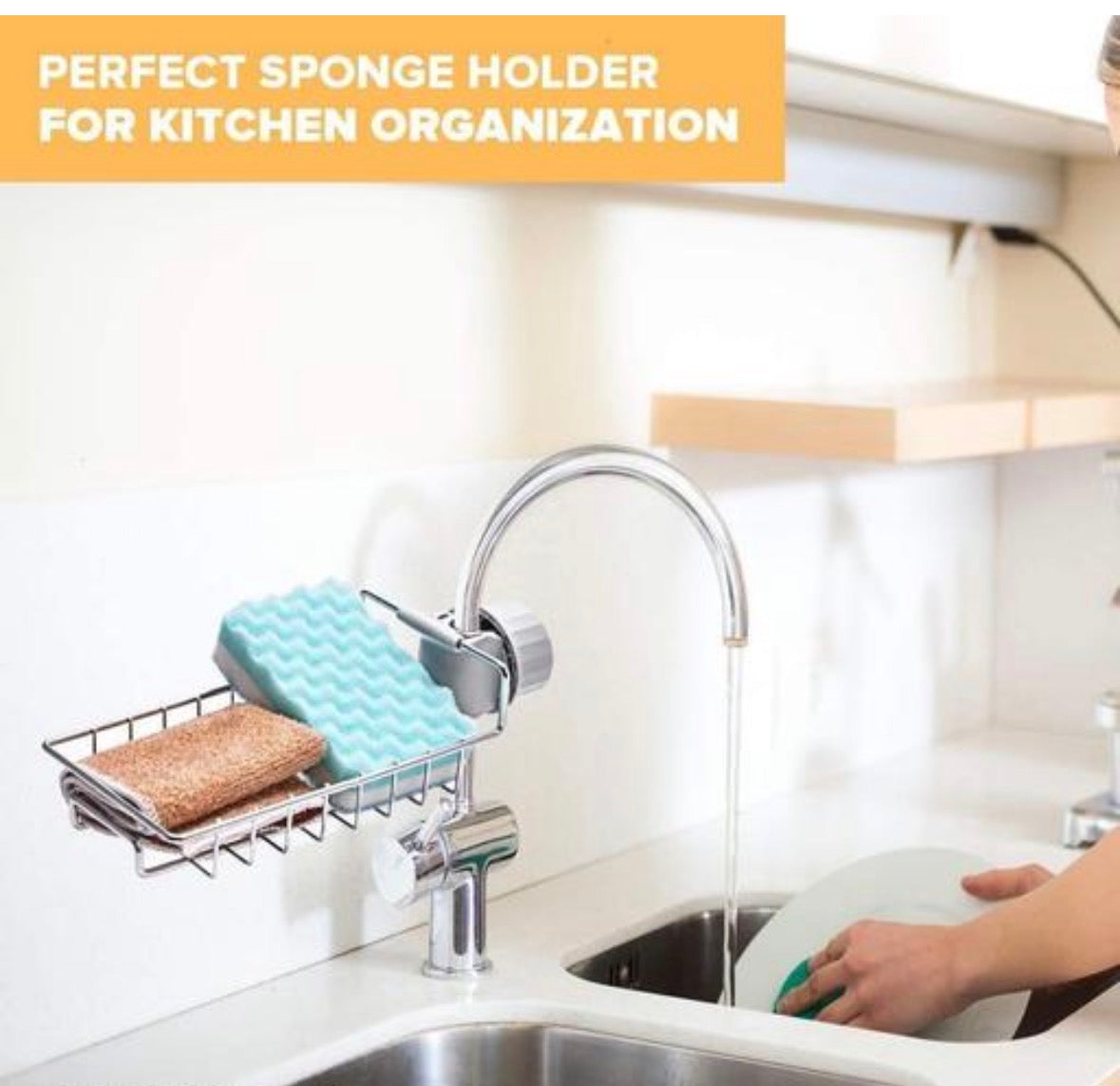 Hanging Kitchen Sink Soap Sponge Holder Drain Rack Stainless Steel Storage Shelf Caddy Organizer Over Faucet for Home