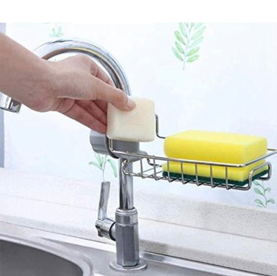 Hanging Kitchen Sink Soap Sponge Holder Drain Rack Stainless Steel Storage Shelf Caddy Organizer Over Faucet for Home